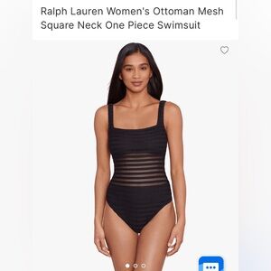 Ralph Lauren Women's Ottoman Mesh Square Neck One Piece Swimsuit